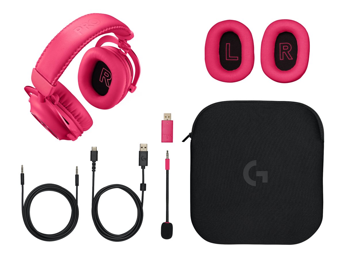 LOGITECH G Pro X 2 Headset full size Bluetooth / LIGHTSPEED wireless wired 3.5 mm jack noise isolating magenta