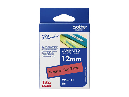 BROTHER P-TOUCH TZE-431 noir sur rouge 12mm