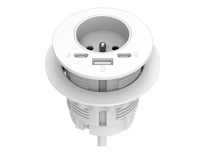 FELLOWES Power-Spot French Socket Incl. USB A + C Charge and USB C data extension - White