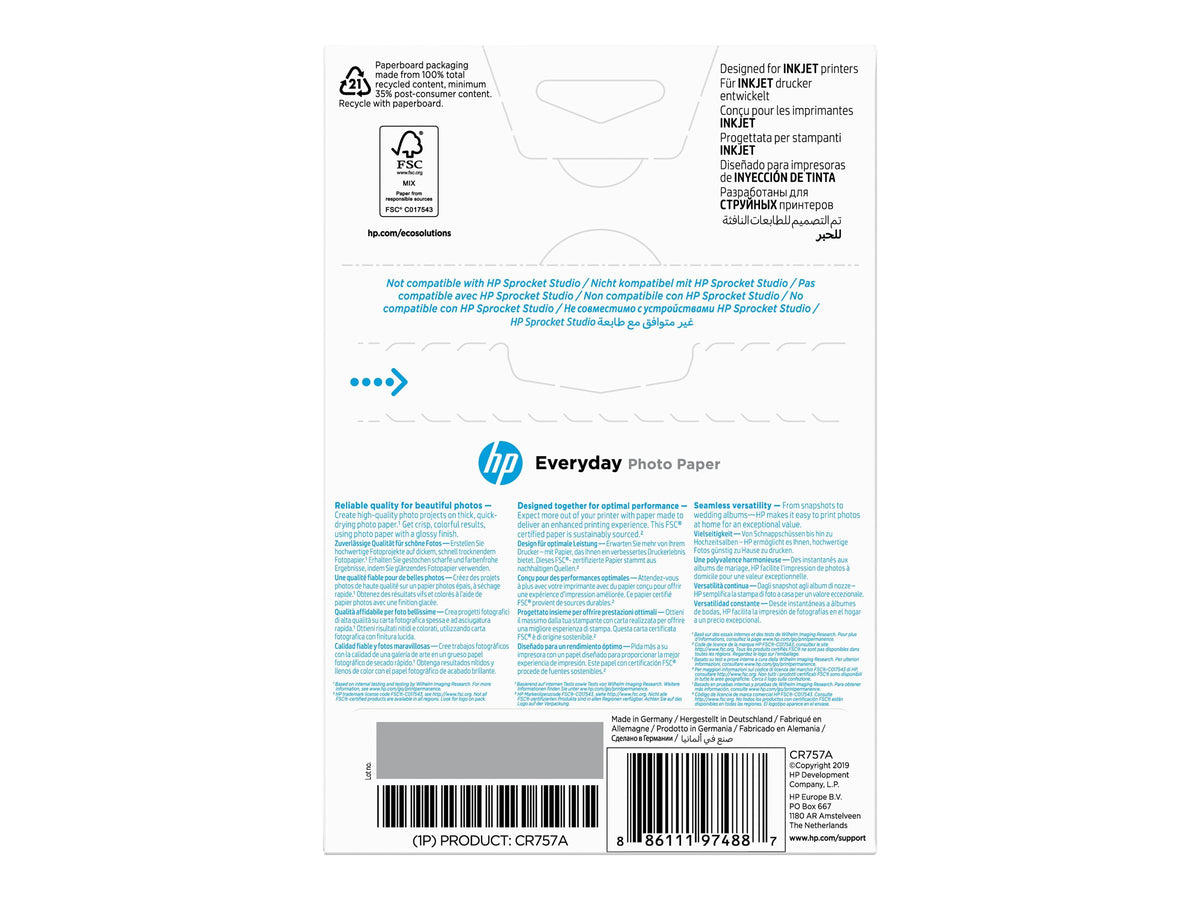 HP original Everyday Glossy photo paper white 200g/m2 100x150mm 100 sheets 1-pack