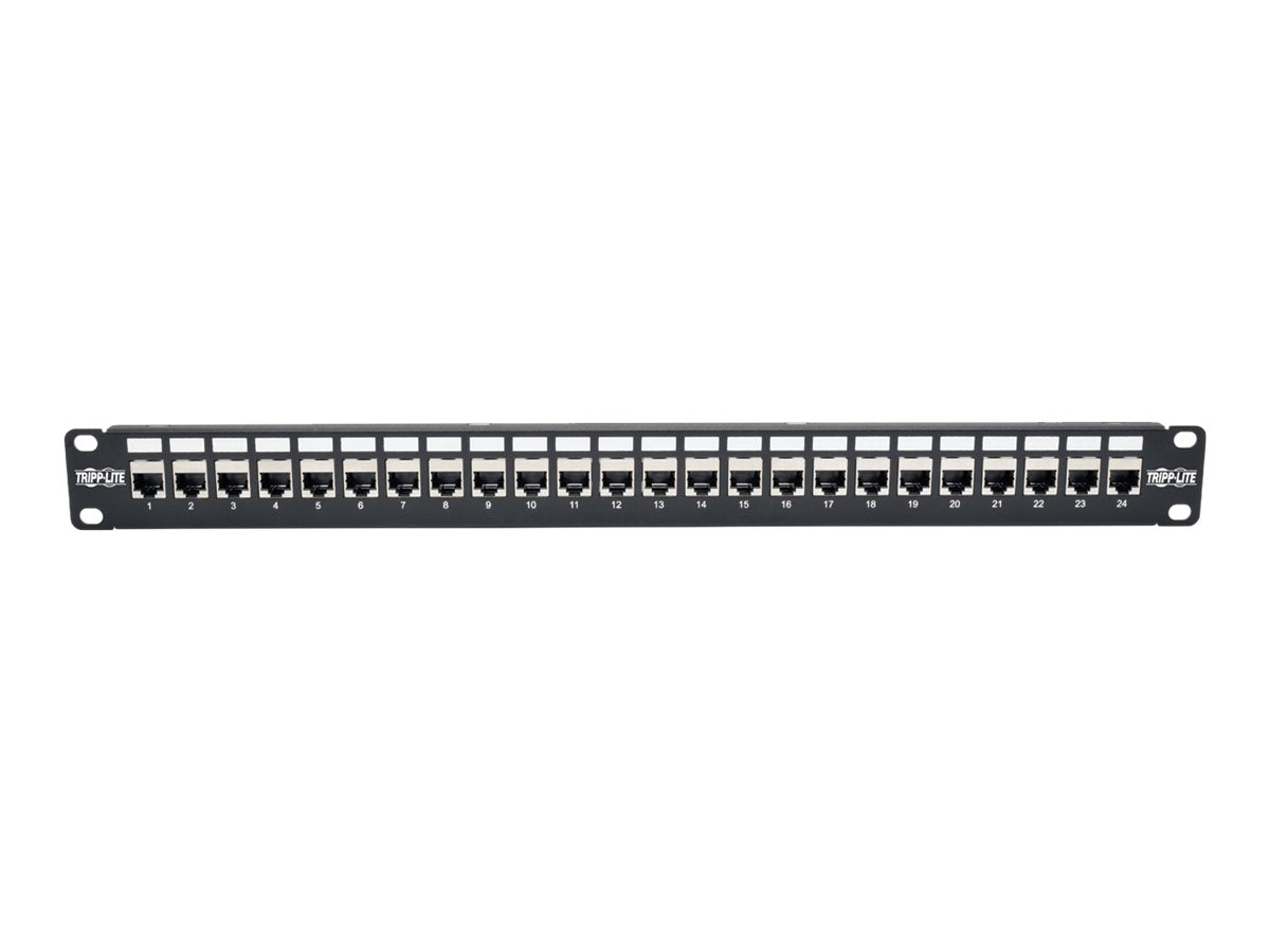 EATON TRIPPLITE 24-Port Cat6a Patch Panel Shielded Feedthrough Rackmount RJ45 1U Patch panel CAT 6a STP RJ-45 X 24 1U 19 TAA