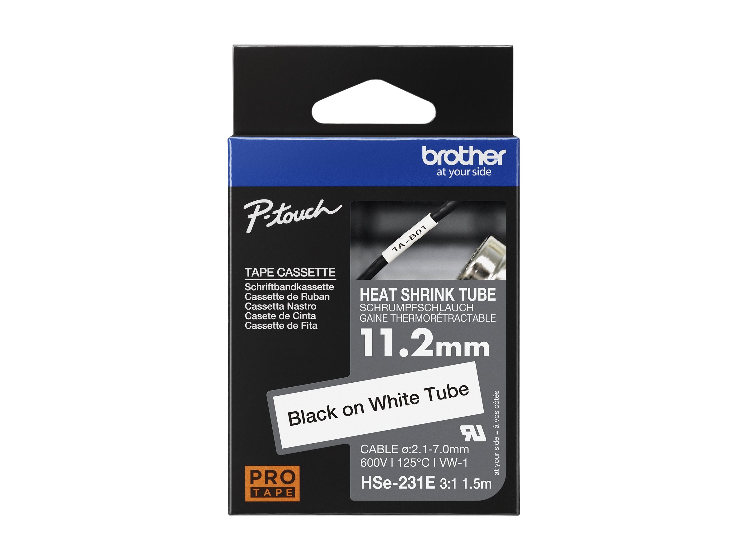 BROTHER Heat Shrink Tube Black on White 11.2mm
