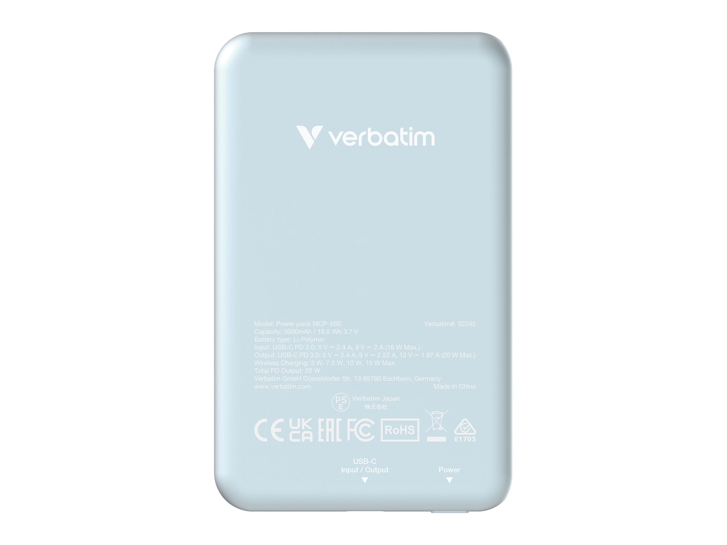 VERBATIM CHARGE N GO MAGNETIC WIRELESS POWER BANK 5000 BLUE WCF (P)