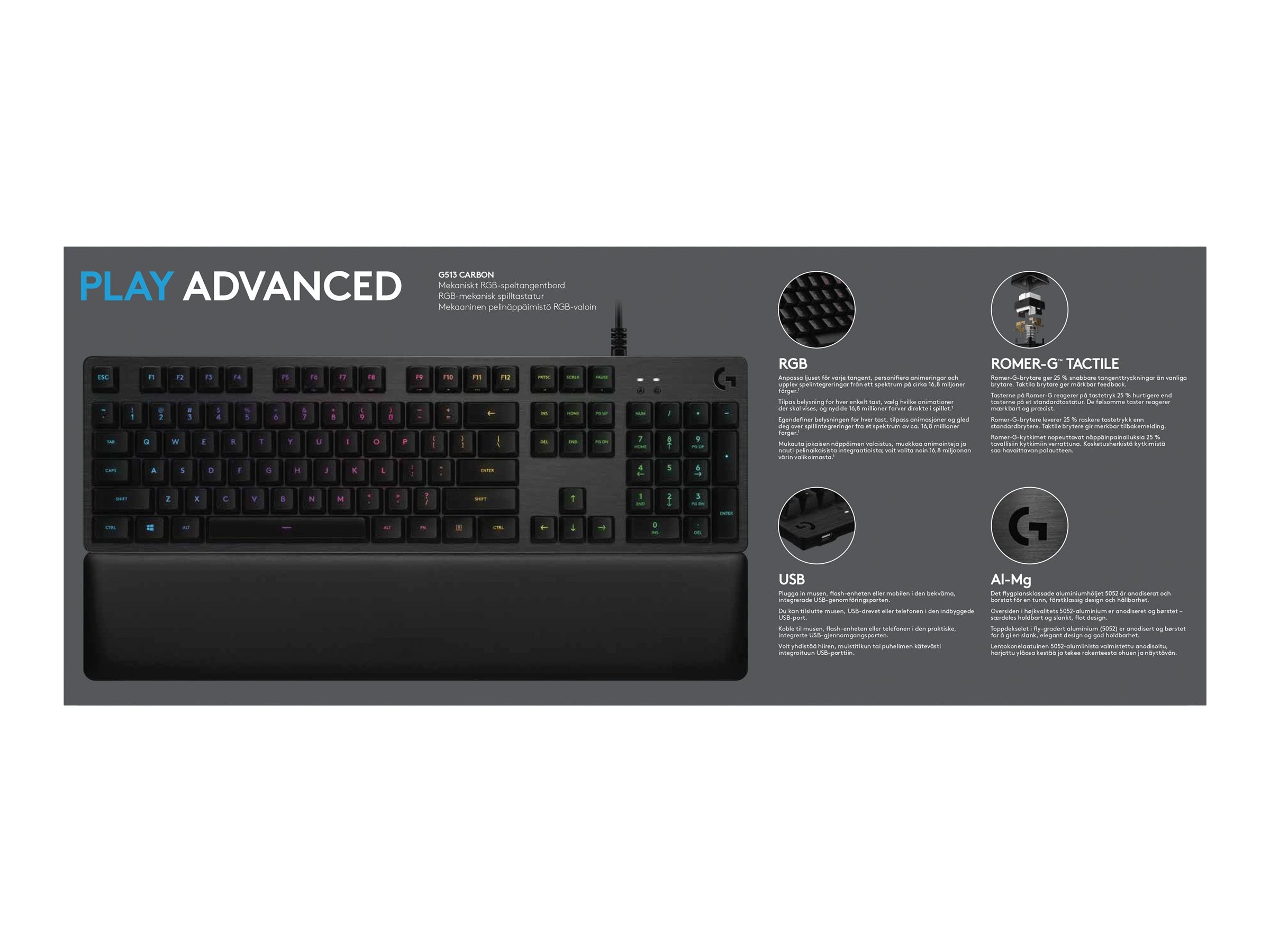 LOGITECH G513 Carbon Lightsync RGB Mechanical Gaming Keyboard GX Brown Carbon FRA Central