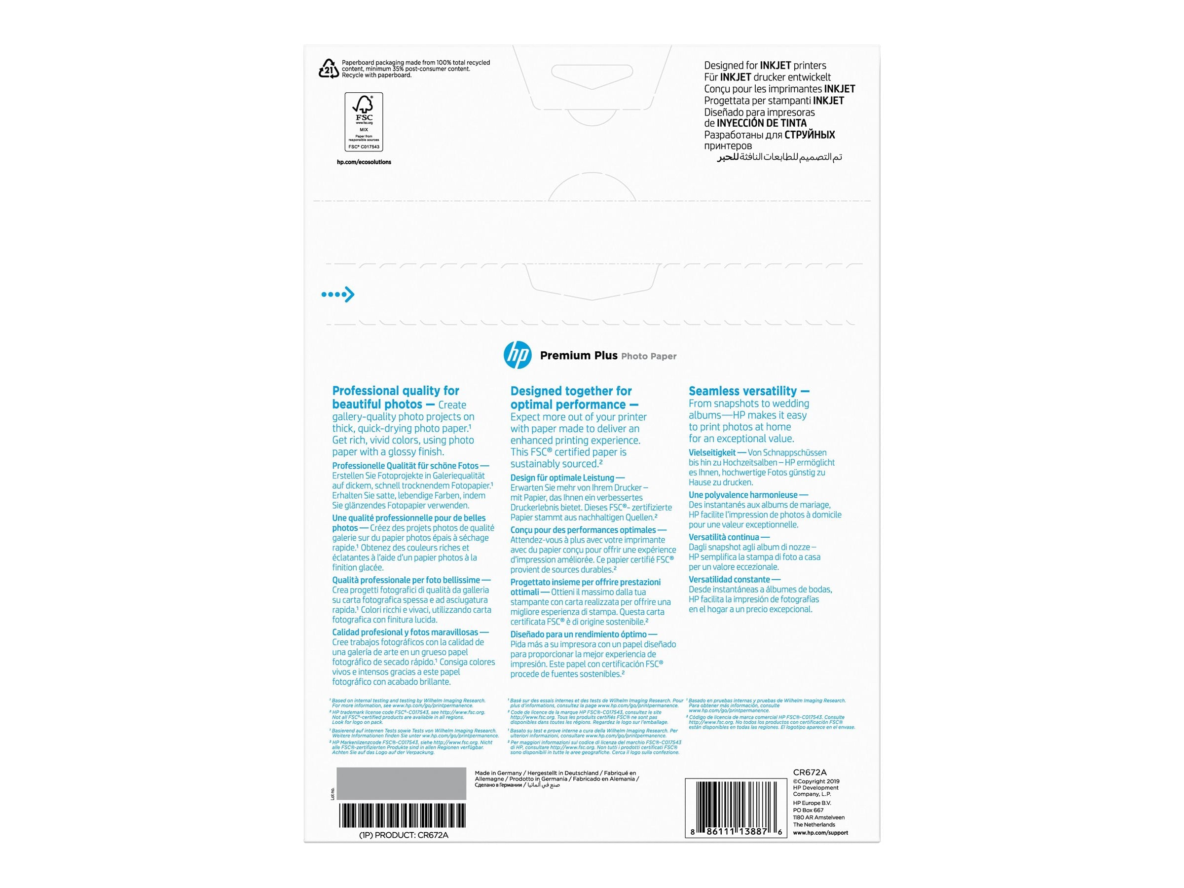 HP original CR672A Premium Plus Glossy Photo Paper CR672A white 300g/m2 A4 20 sheets 1-pack