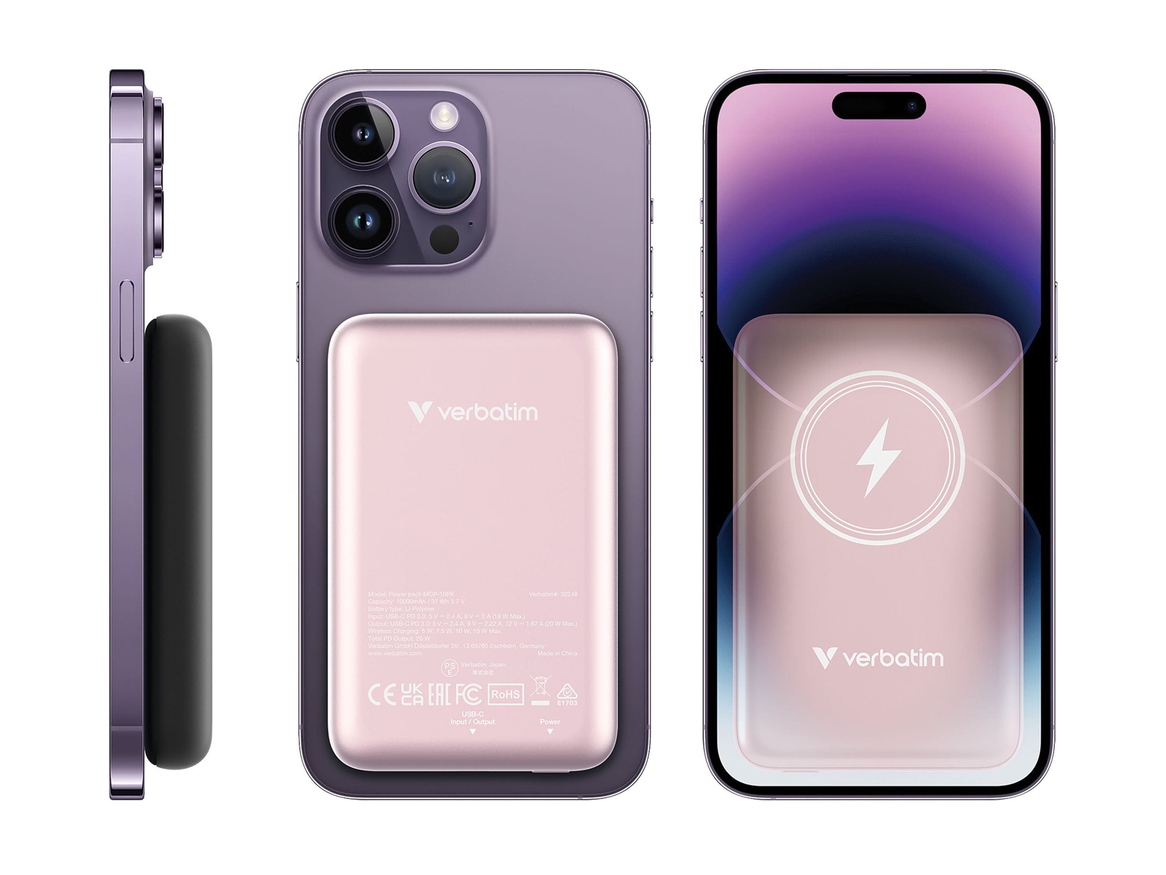 VERBATIM CHARGE N GO MAGNETIC WIRELESS POWER BANK 10000 PINK WCF (P)