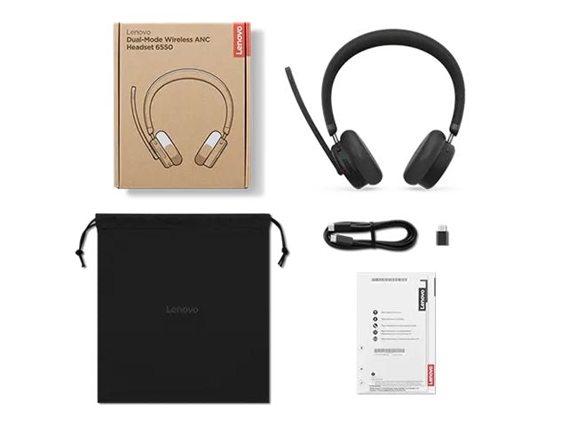 LENOVO 6550 Headset on-ear Bluetooth wireless active noise cancelling USB-C black Certified for Microsoft Teams