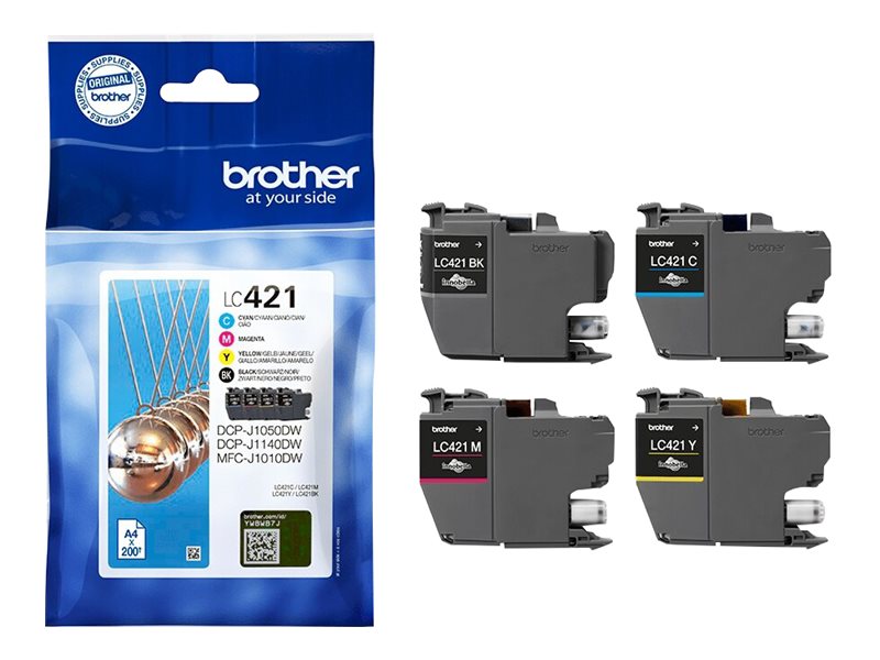 BROTHER 4-pack of Black Cyan Magenta and Yellow 200-page standard capacity ink cartridges for DCP-J1050DW MFC-J1010DW and DCP-J11