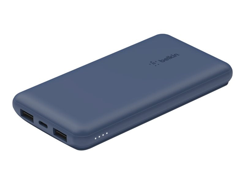 BELKIN Batterie externe 3 ports 10K avec câble USB-A vers USB-C bleu