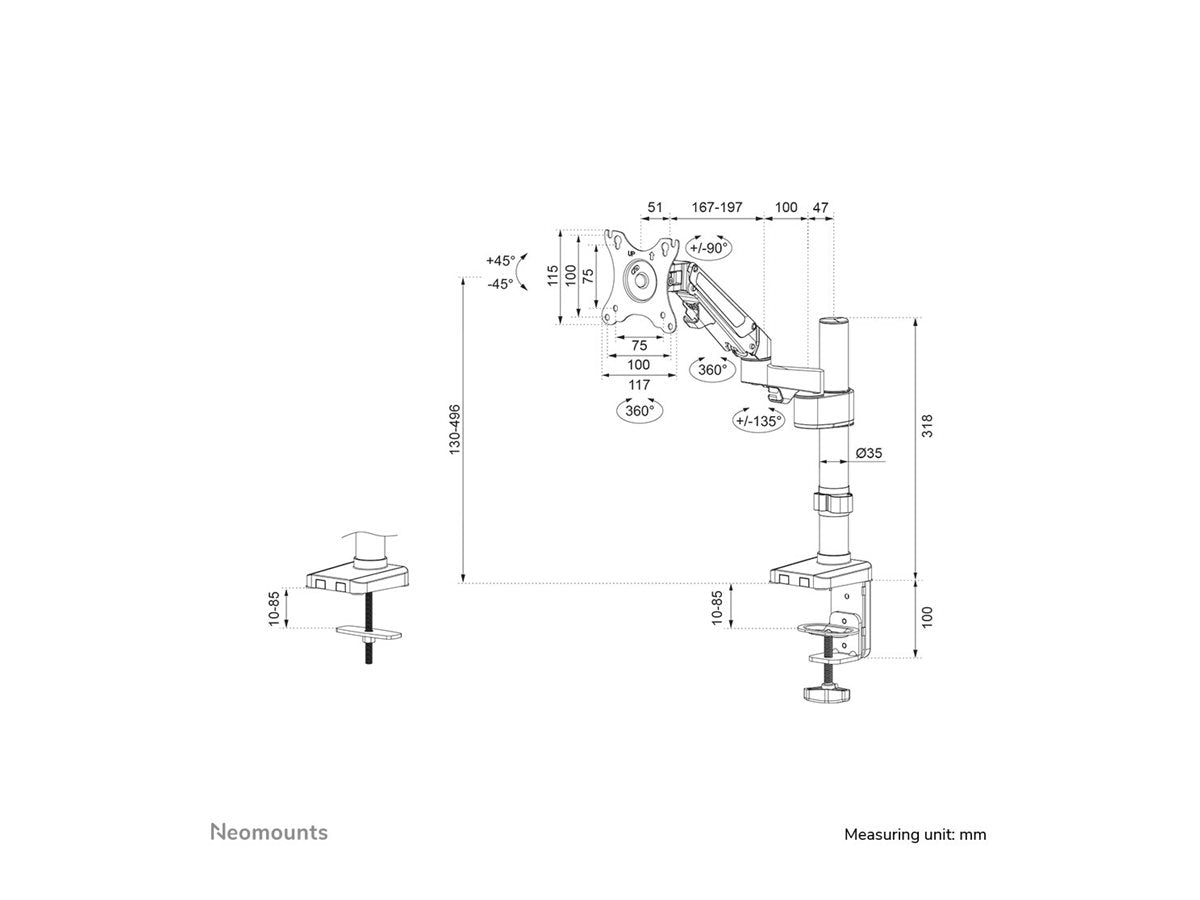 NEOMOUNTS DS70-750BL1 Support décran à fixer 17-27p - ressort à gaz