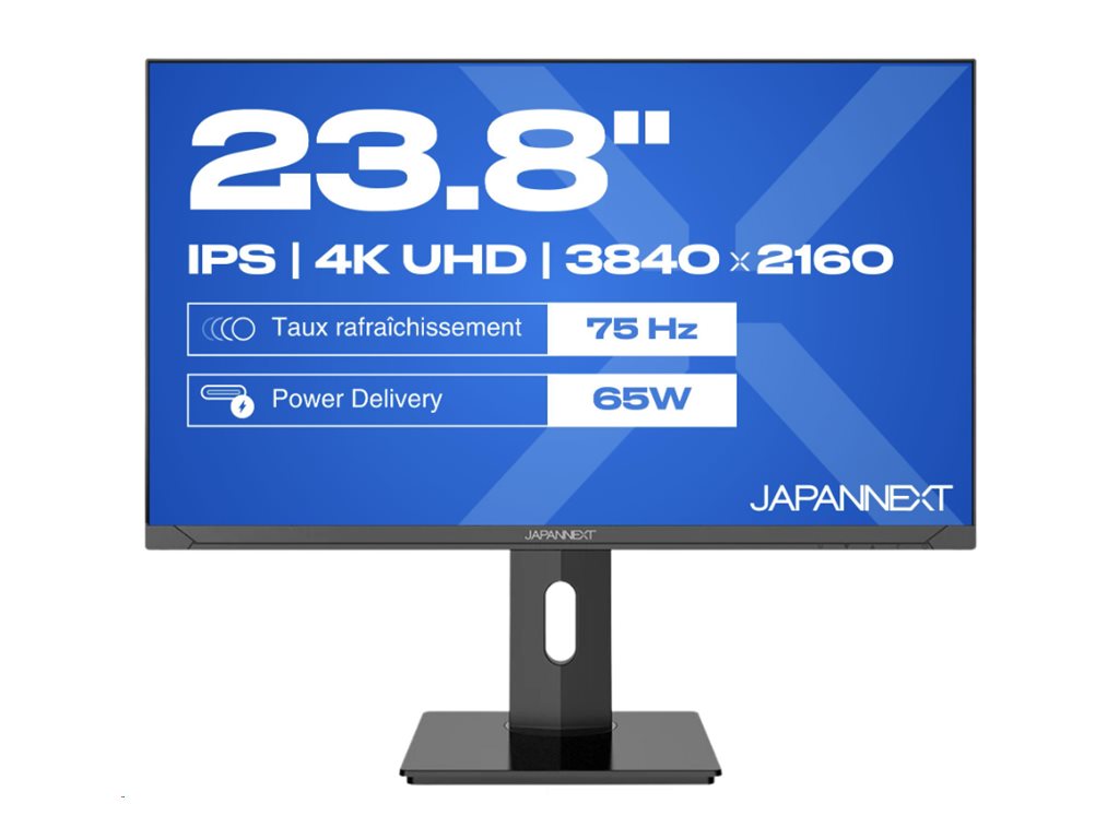 JAPANNEXT JN-IPS238UHD60F-C65W-HSP - Ecran 23.8p 3840x2160 UHD 60Hz - IPS - 300 cd/m2 - 1300:1 - HDR - HDMI - DP - USB-C charge 65w