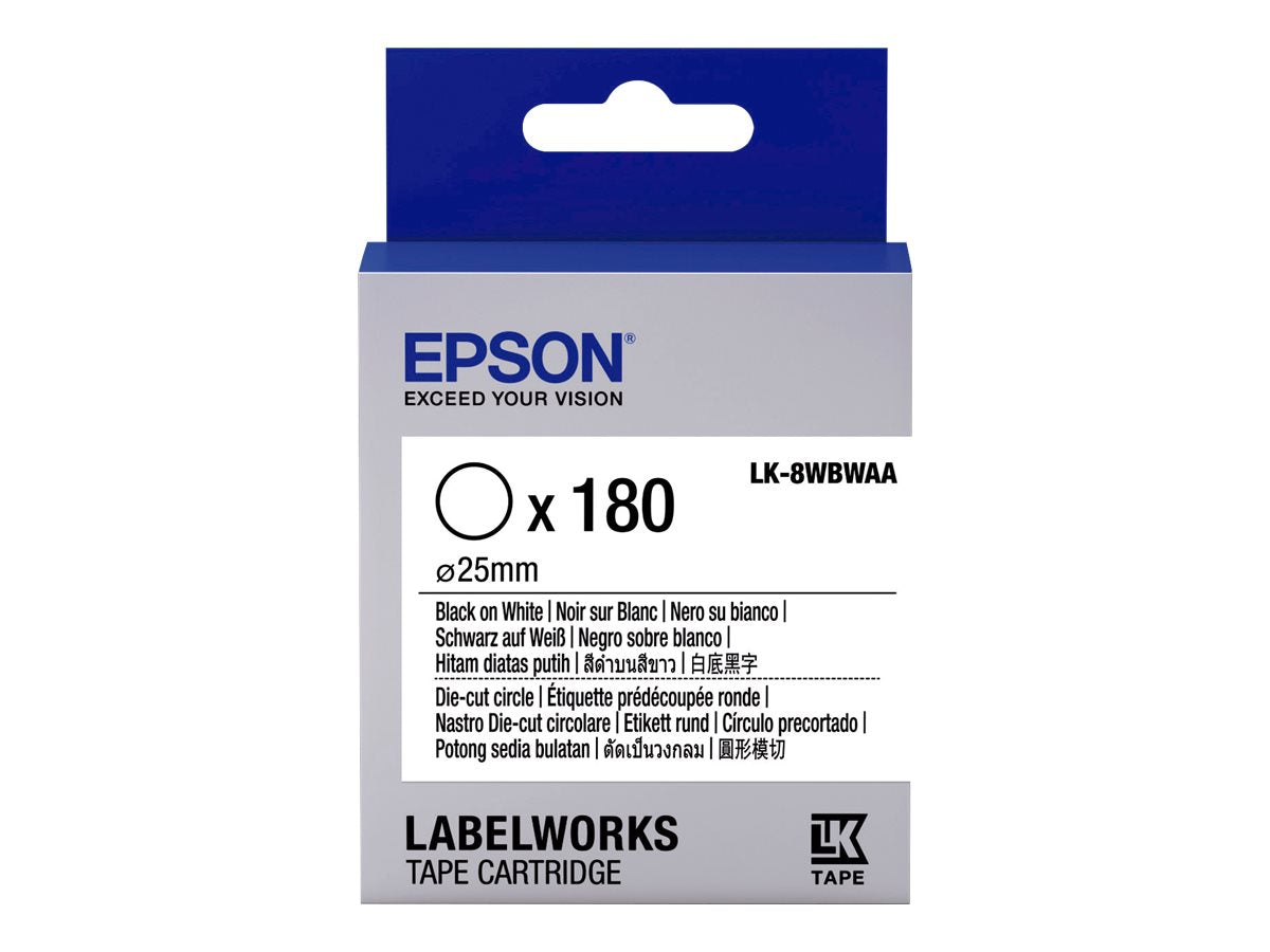 EPSON Ruban LK-8WBWAA - Étiquette prédécoupée ronde Noir/Blanc d25/180