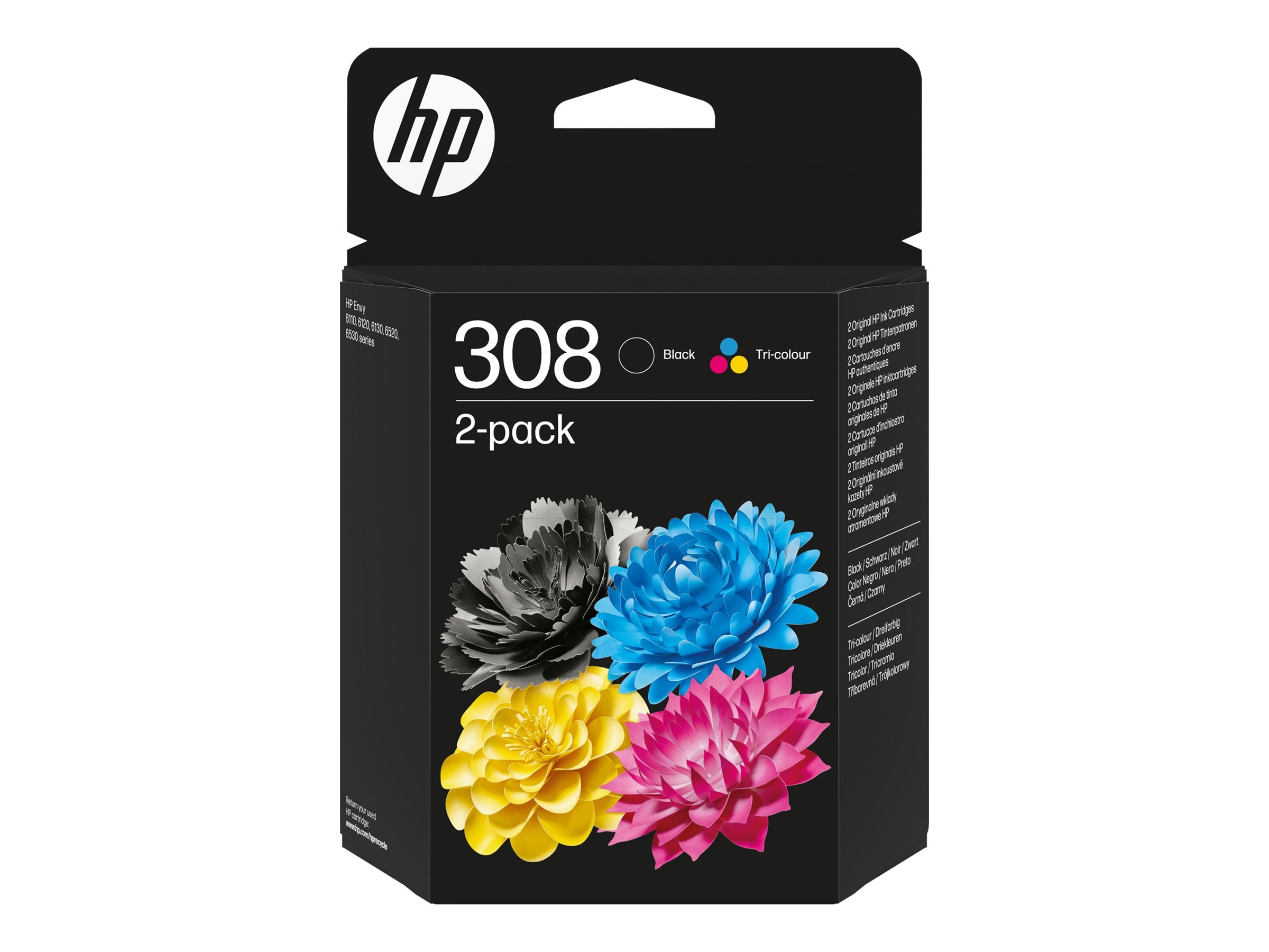 HP 308 Black/Tri-Color Original Ink Cartridge Combo 2-Pack