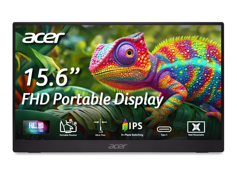 ACER Moniteur Portable PM161QB1bmiuux 15.6p LED IPS 16:9 FHD 60Hz Dalle Flat HDMI 1.4 + 2xType-C Garantie 2ans Standard