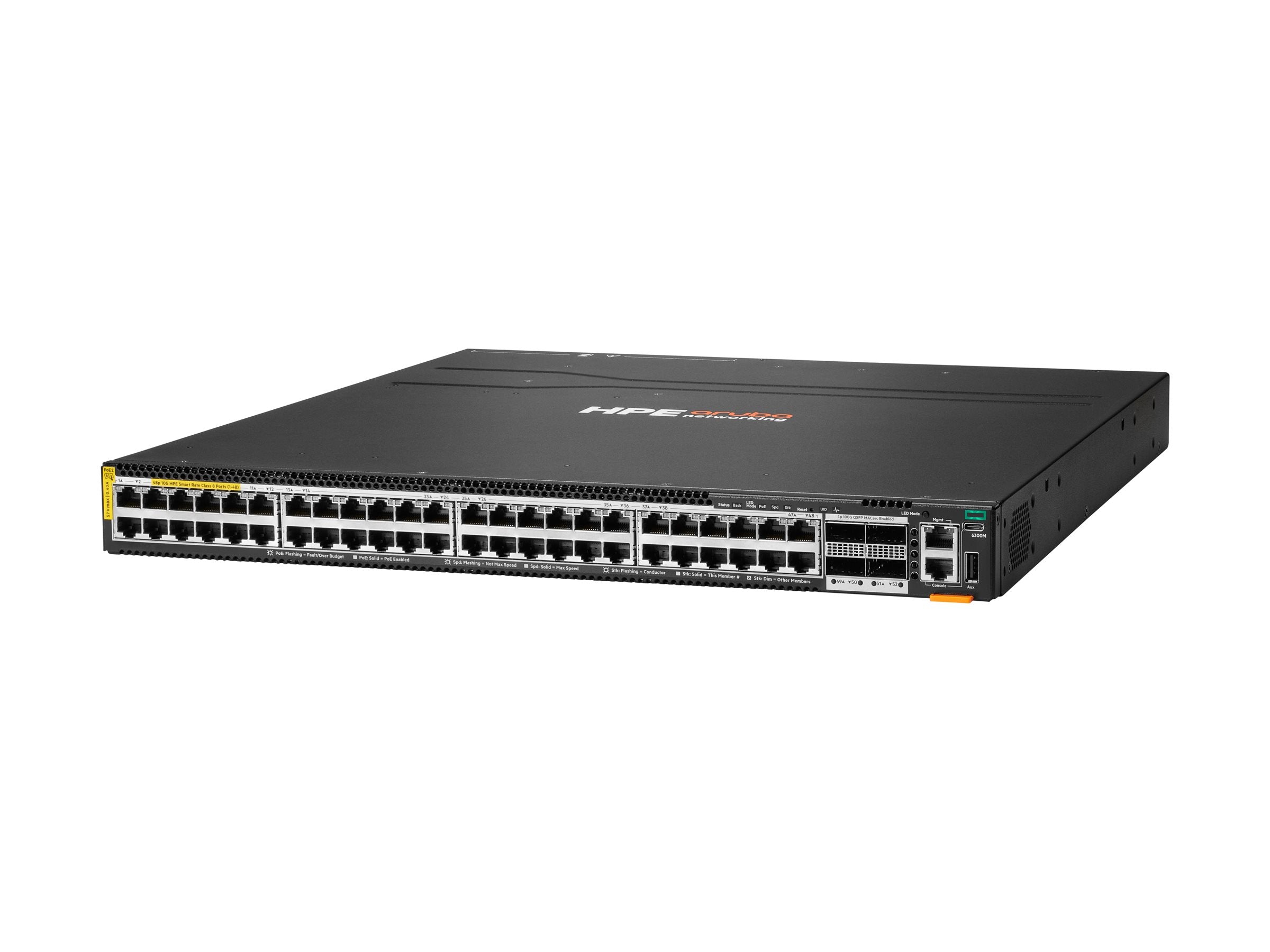 HPE Aruba Networking 6300M 48p SR10 1G/2.5G/5G/10G PTP/AVB Class8 PoE and 4p 100G MACsec Switch