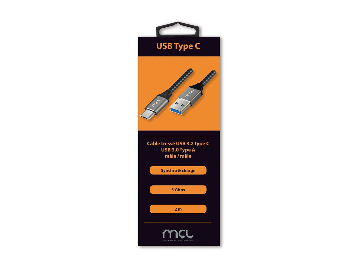MCL Type C male / USB3.0 Type A mesh cable 5Gb 3A -2m