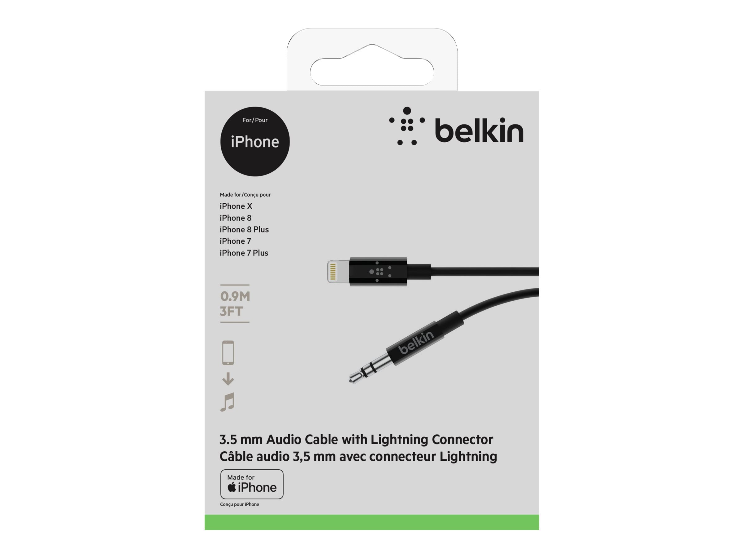 BELKIN Câble audio 3.5 mm avec connecteur Lightning 90cm