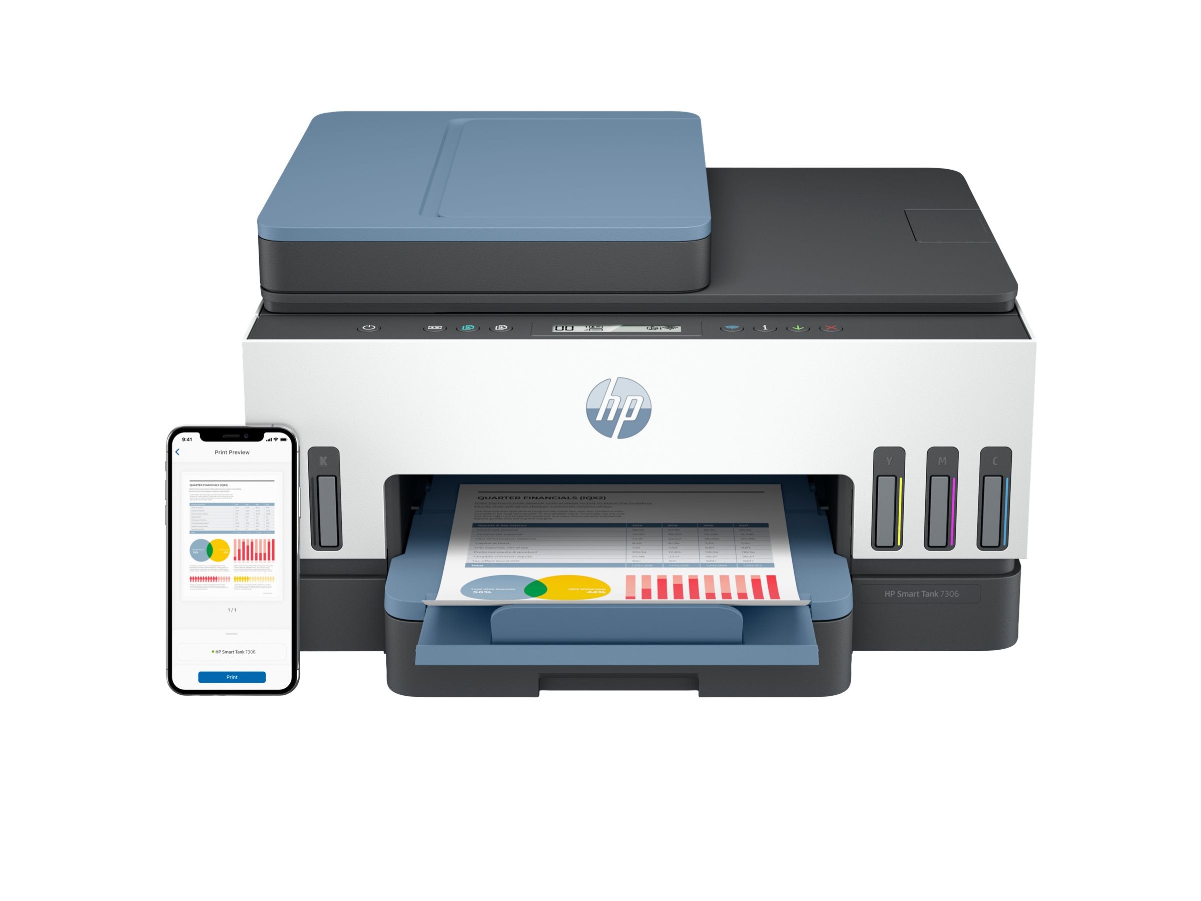 HP Smart Tank 7306 All-in-One MFP colour inkjet refillable A4 13ppm Copy 15ppm Print 250sheets USB Wi-Fi Bluetooth