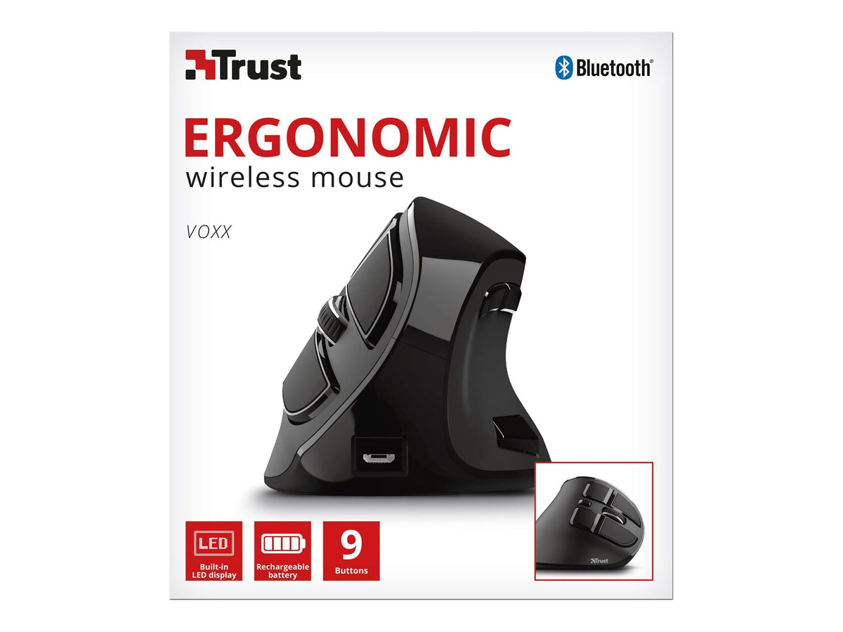 TRUST Souris sans fil ergonomique VOXX Rechargeable - Noire