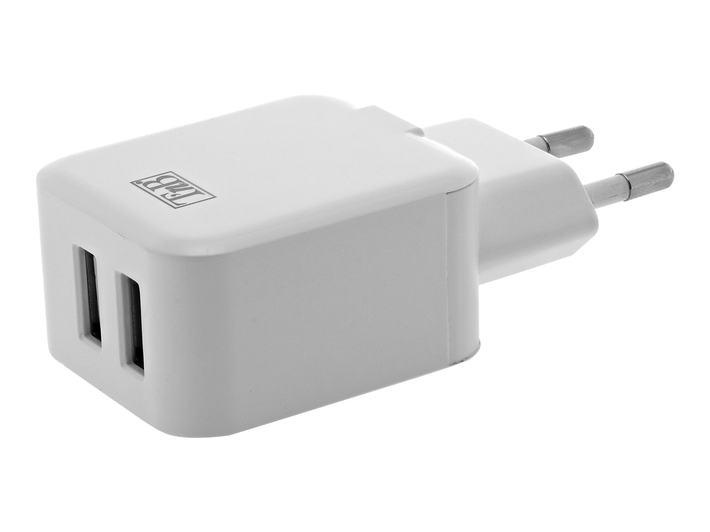 TNB 2.4A Mains 2 USB Charger White