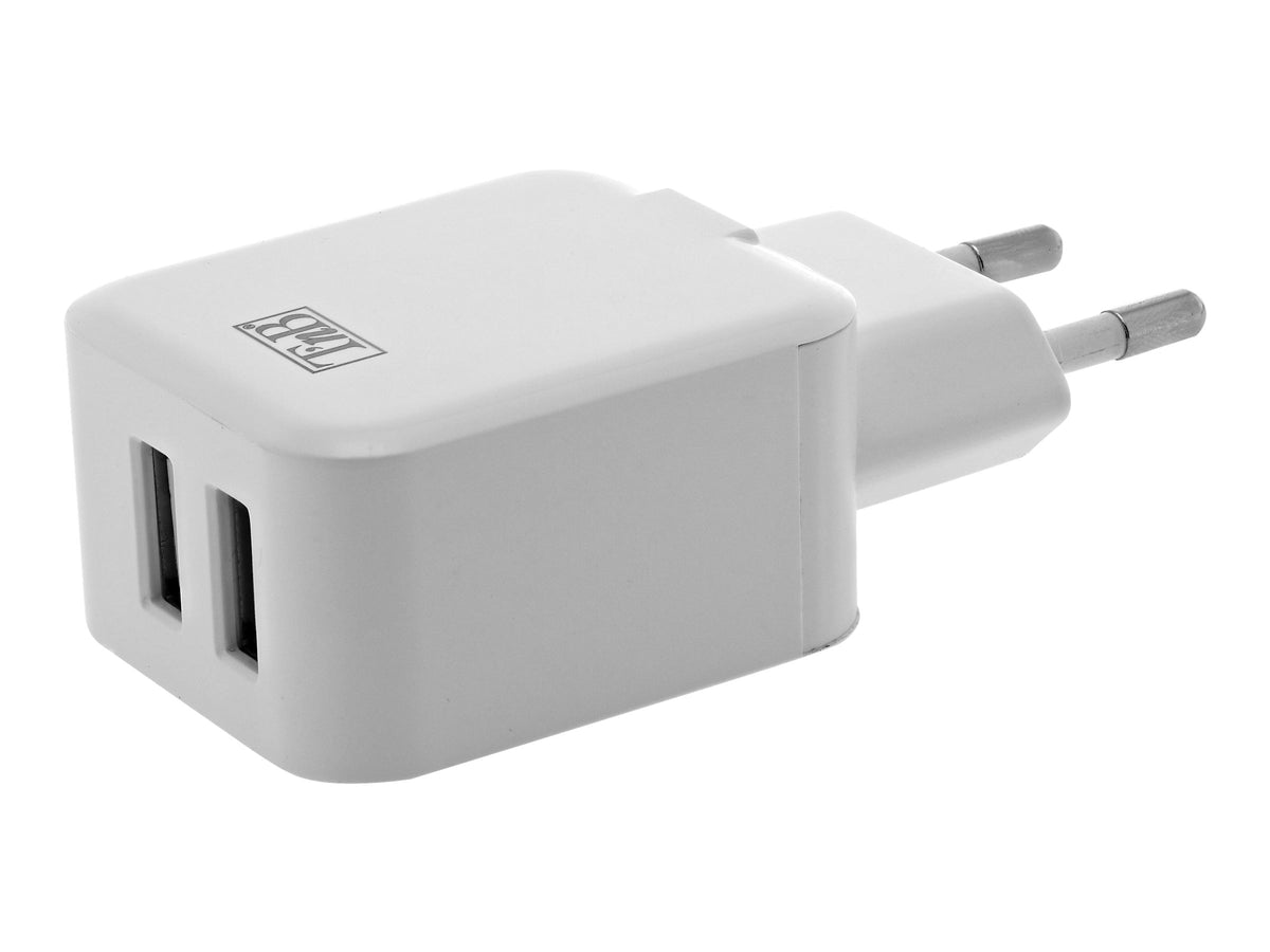 TNB 2.4A Mains 2 USB Charger White