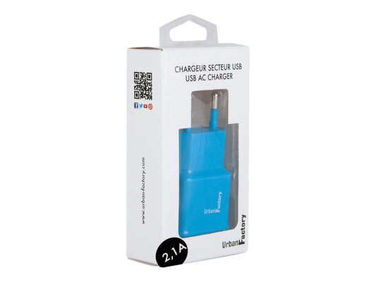 URBAN FACTORY CHARGEUR SECTEUR USB EU 2.1A BLEU
