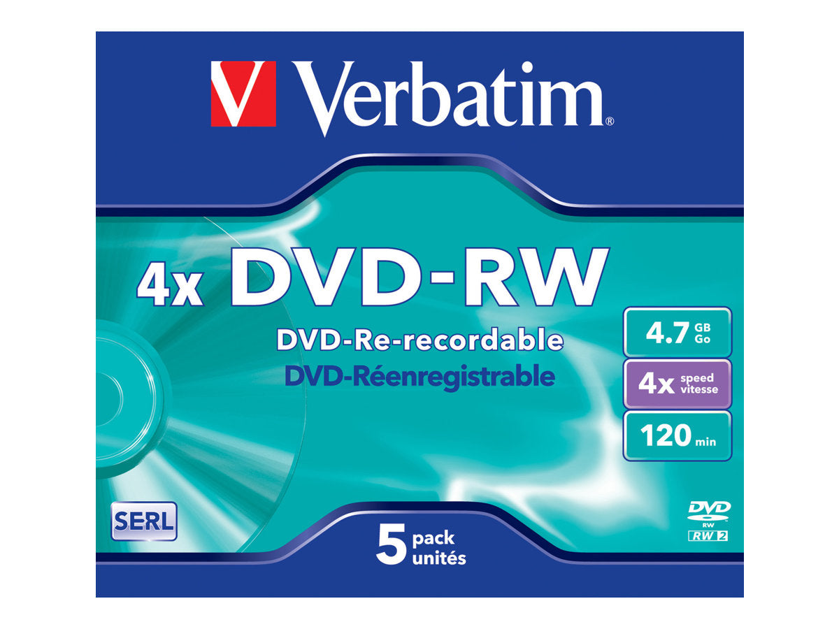VERBATIM DVD-RW SERL 4.7Go 4X MATT SILVER SURFACE 5 PACK WCF (P)