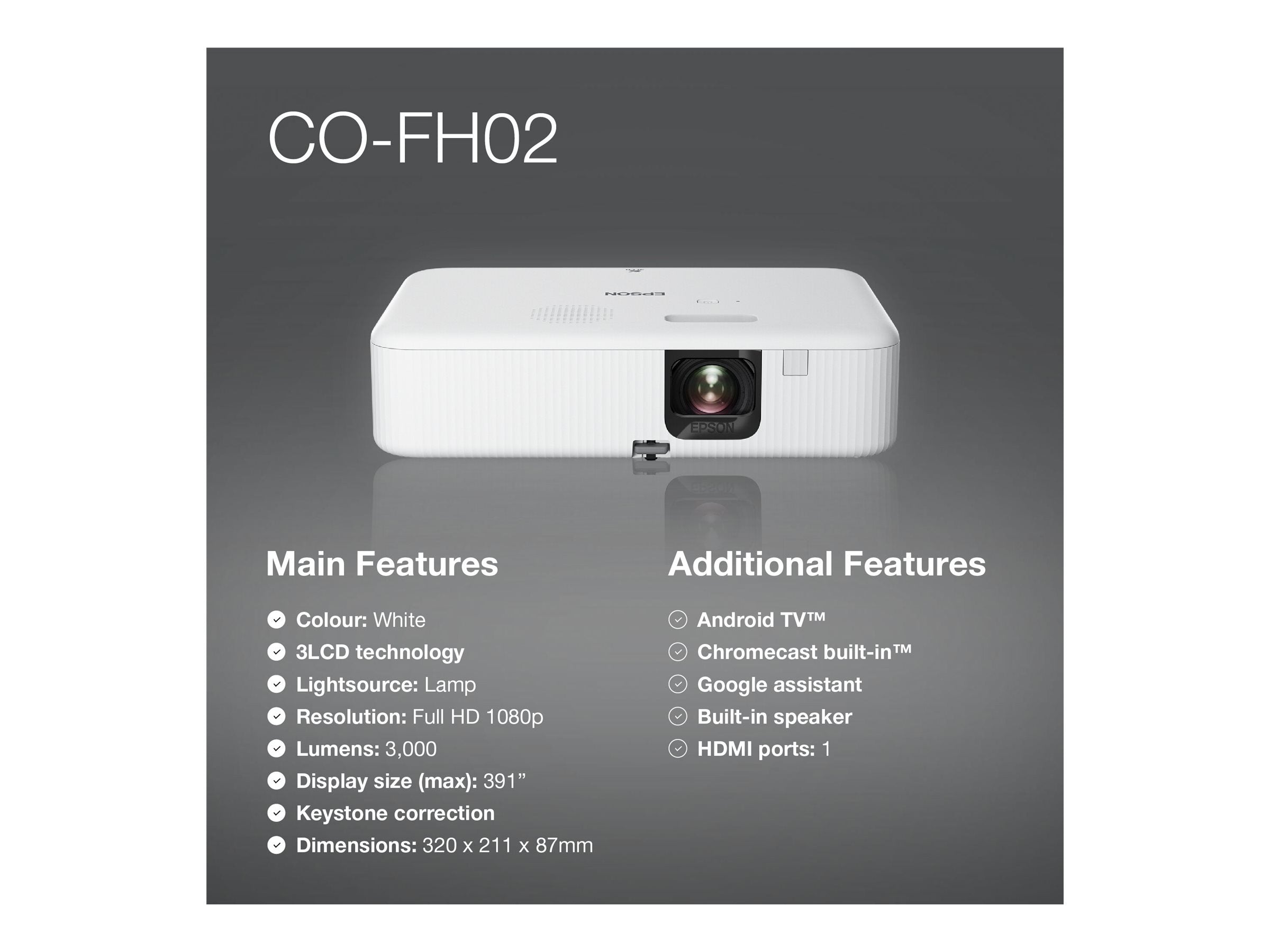 EPSON CO-FH02 Projector 3LCD 1080p 3000lm