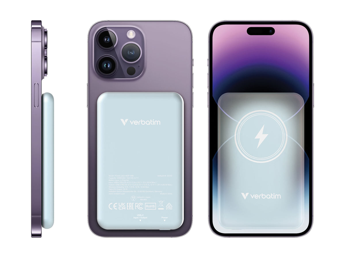 VERBATIM CHARGE N GO MAGNETIC WIRELESS POWER BANK 5000 BLUE WCF (P)