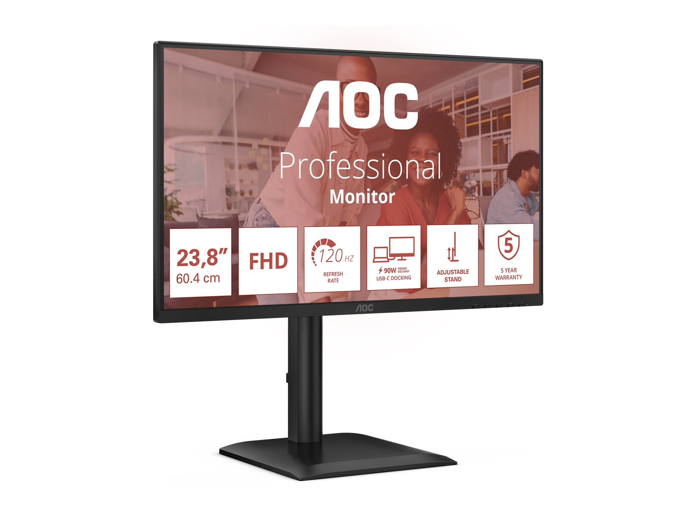 AOC 24E4CV - Écran LED - 24"-1920 x 1080 Full HD @ 120 Hz - IPS - 300 cd/m² - 1500:1 - 4 ms - HDMI, DP, USB-C - HP - GAR 5 ans