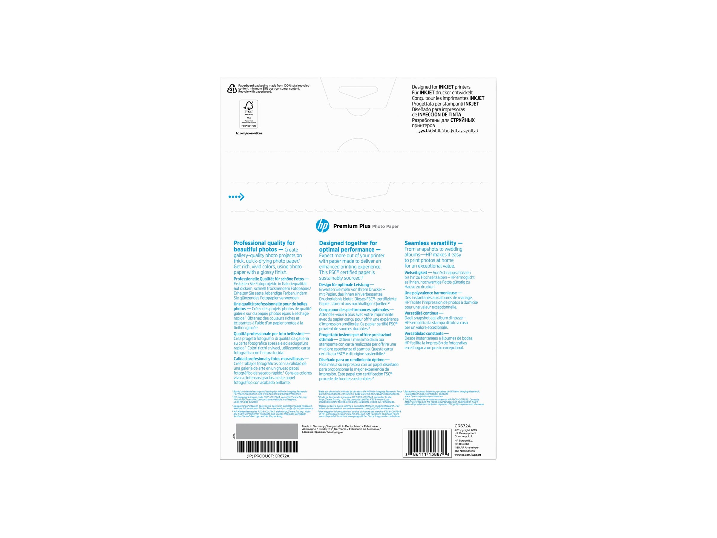 HP original CR672A Premium Plus Glossy Photo Paper CR672A white 300g/m2 A4 20 sheets 1-pack
