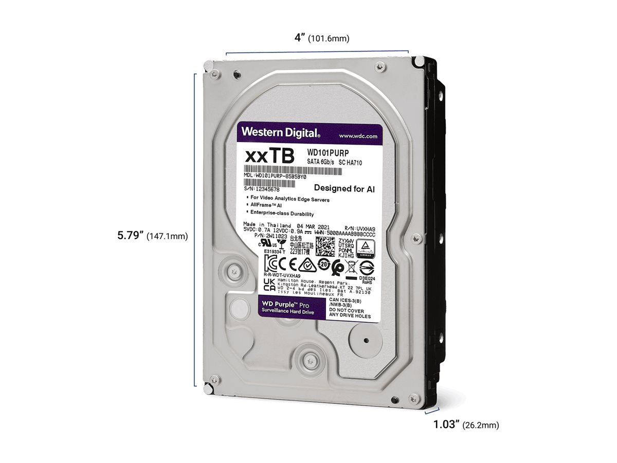WD Purple Pro 22To SATA 6Gb/s HDD 3.5p internal 7200Rpm 512MB Cache 24x7 Bulk