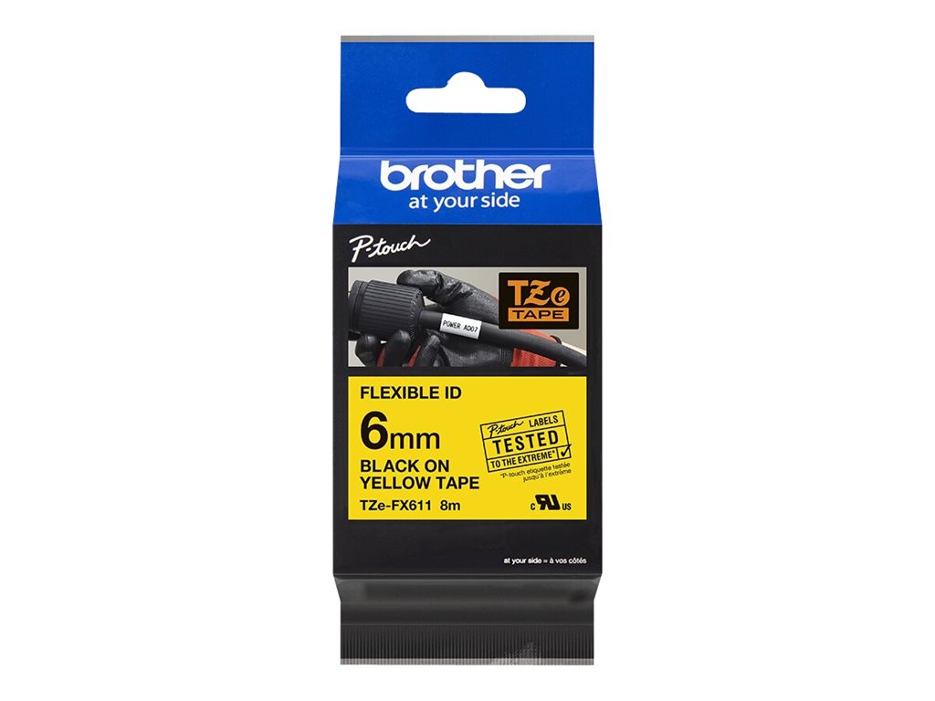 BROTHER P-TOUCH TZE-FX611 noir sur jaune  6 mm