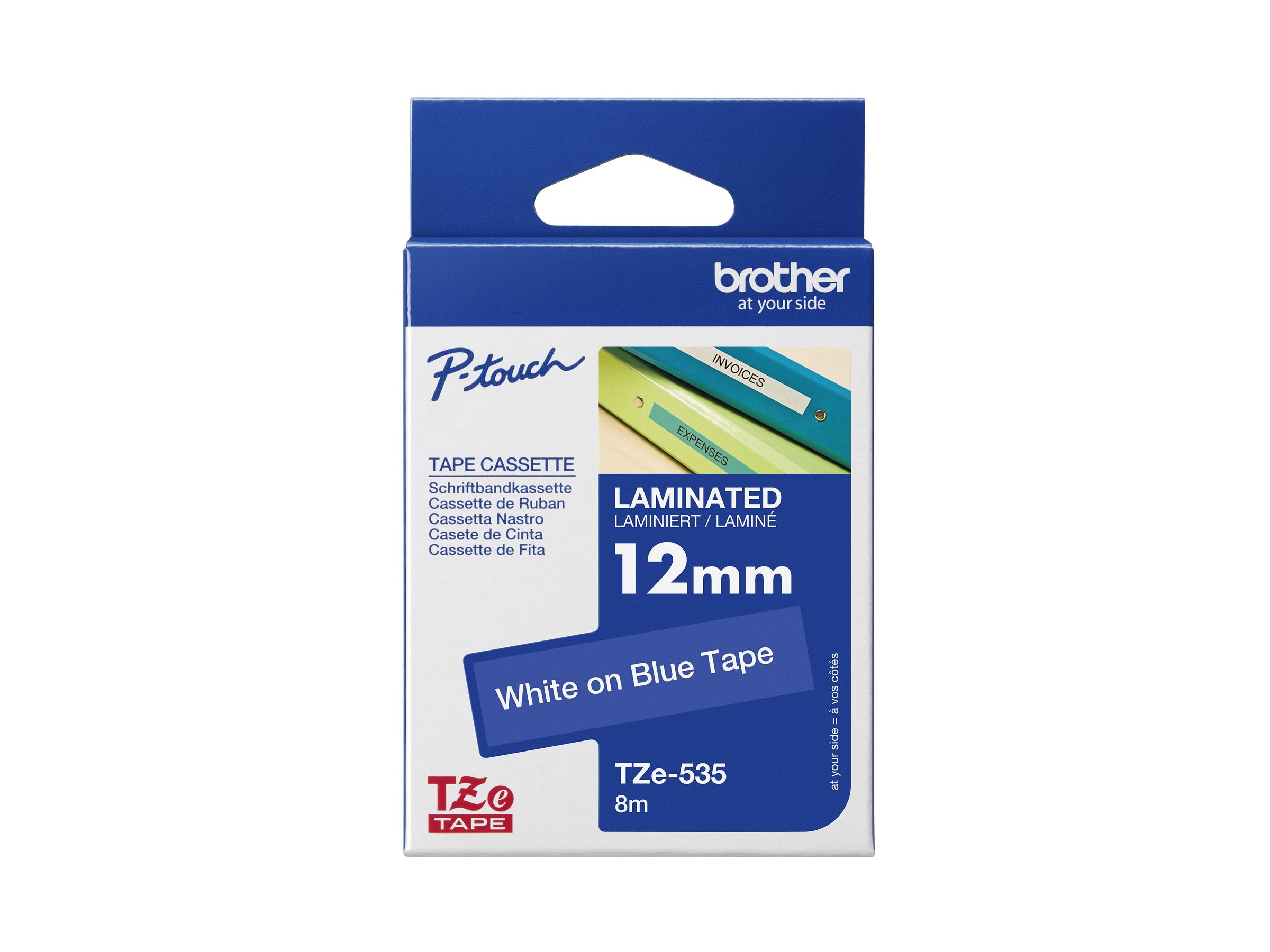 BROTHER P-TOUCH TZE-535 blanc sur hard bleu 12mm