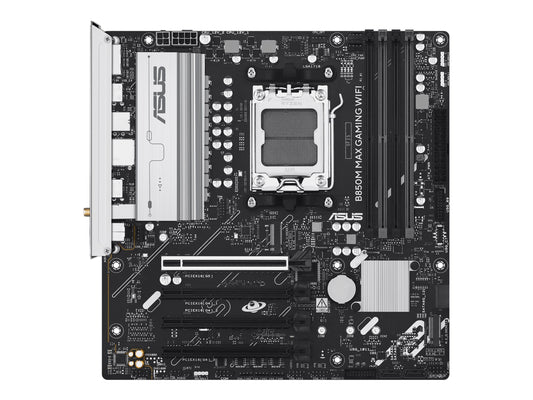 ASUS B850M MAX GAMING WIFI AMD AM5 mATX motherboard 4xDDR5 PCIe 5.0 3xM.2 1xHDMI 1xDisplayPort 4xSATA