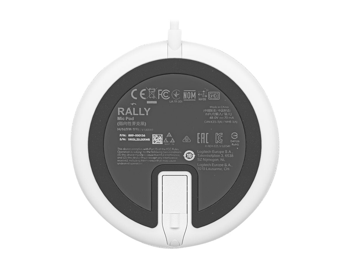 LOGITECH Rally Mic Pod Microphone white Skype Certified Zoom Certified Cisco Webex Certified for Rally Bar Plus Room Solution Large