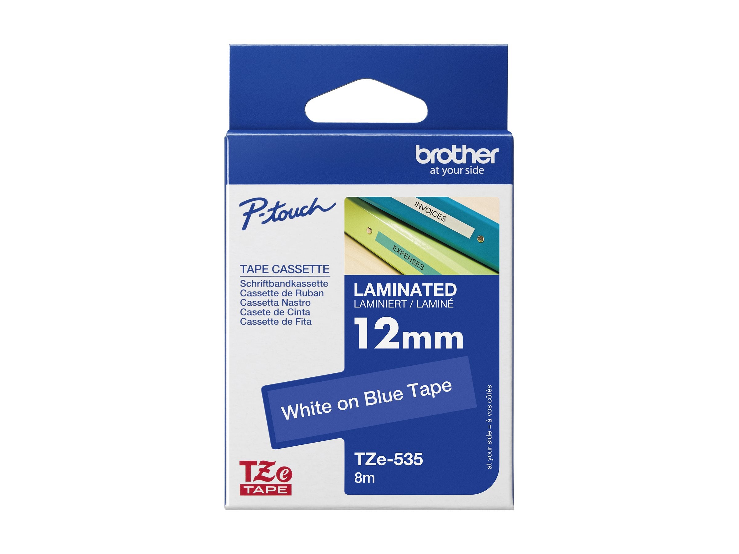 BROTHER P-TOUCH TZE-535 blanc sur hard bleu 12mm