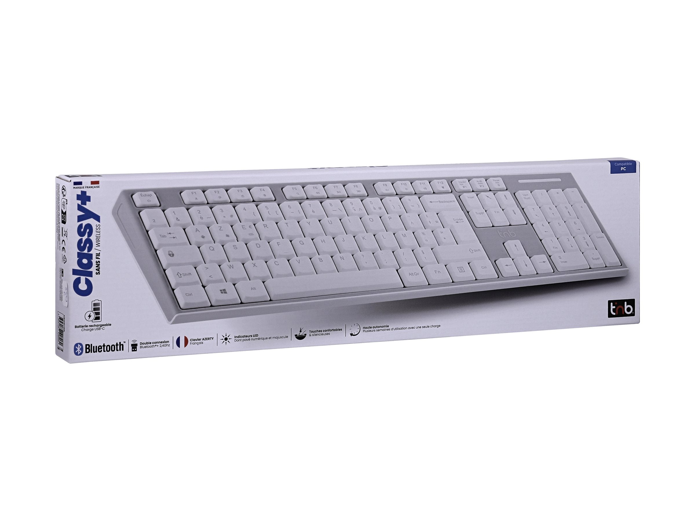 TNB CLASSY + - Clavier sans fil rechargeable Bluetooth + USB-A 2,4 Ghz AZERTY (FR)