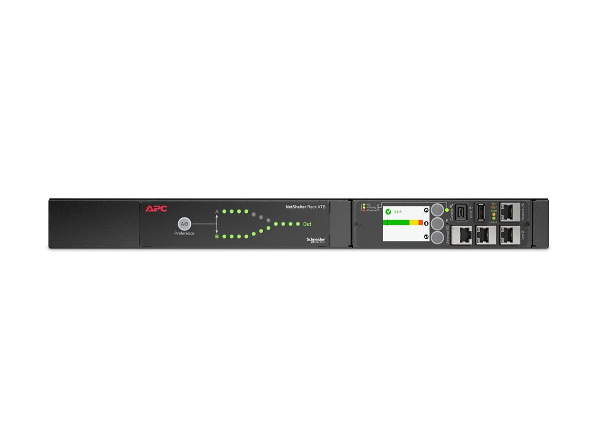 APC NetShelter Automatic transfer switch Rack AC 207-253V 2000VA 1-phase Ethernet 10/100/1000 USB output connectors 12 1U Black