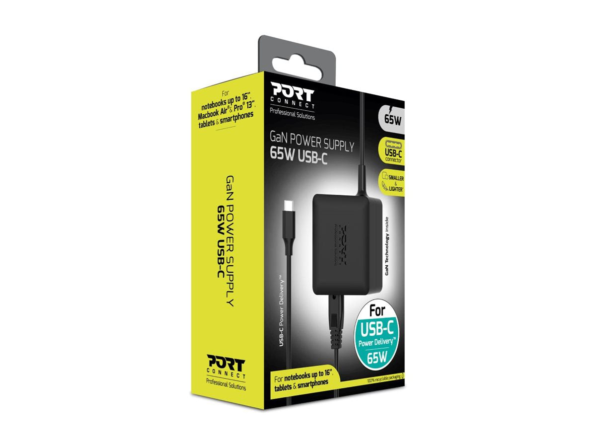 PORT DESIGNS Power Supply GaN 65W - TYPE C - AC CABLE - EU