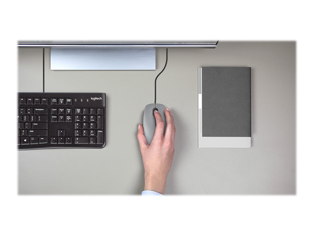 LOGITECH M110 Silent Mouse right and left-handed optical 3 buttons wired USB-A mid grey