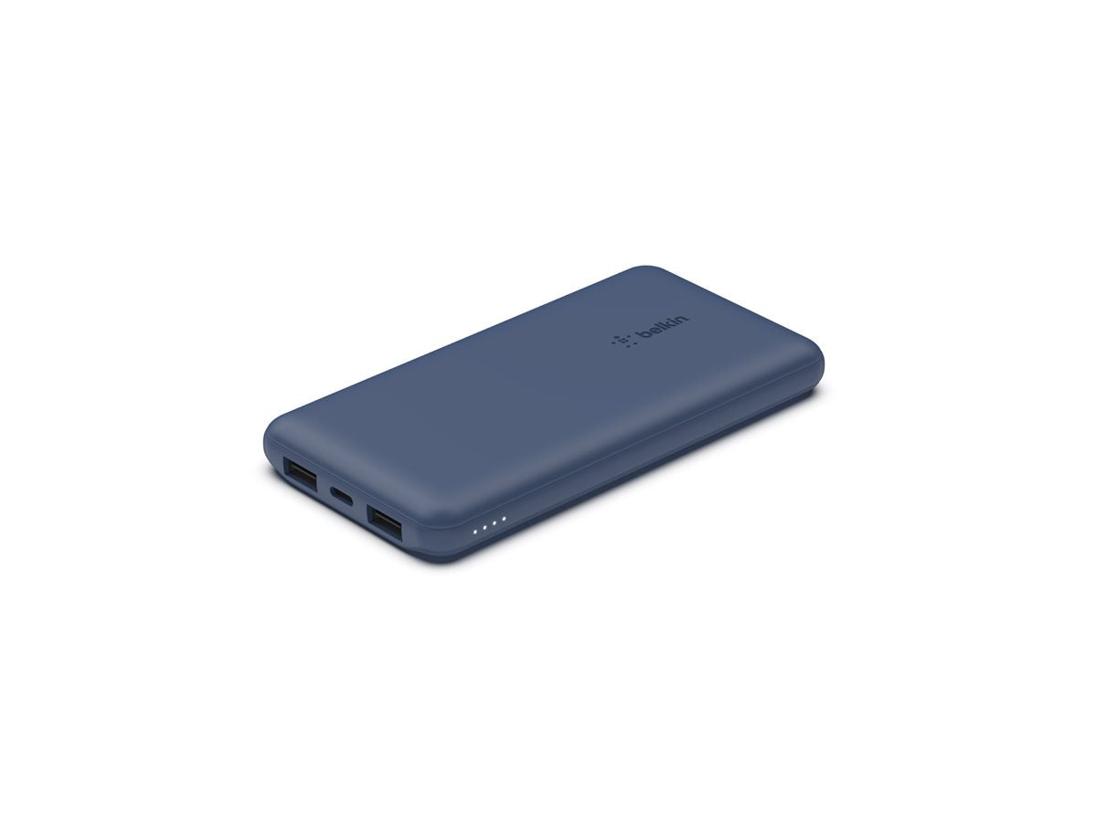 BELKIN Batterie externe 3 ports 10K avec câble USB-A vers USB-C bleu