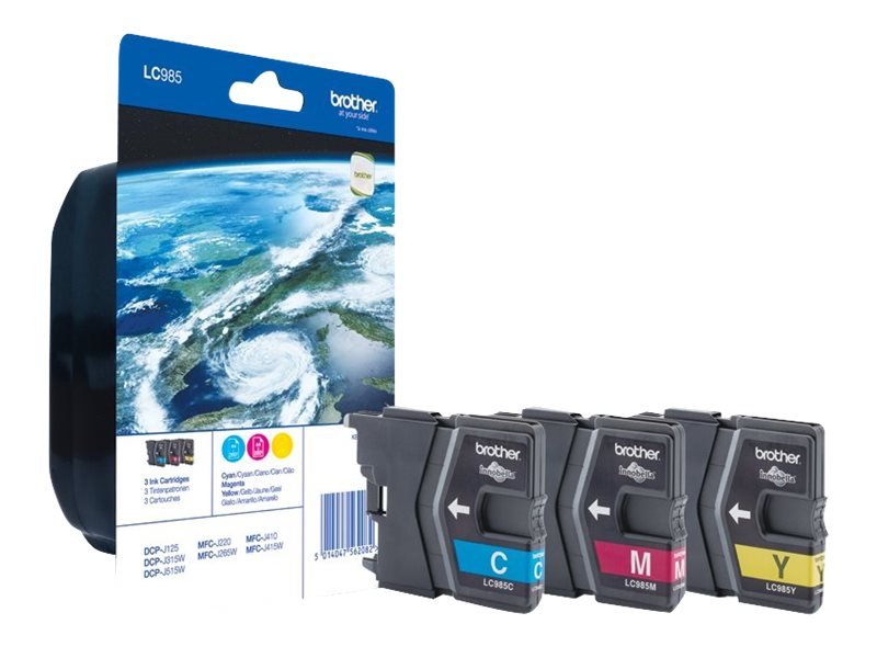 BROTHER LC-985 cartouche d encre cyan, magenta et jaune capacité standard 3 x 260 pages 3-pack blister sans alarme