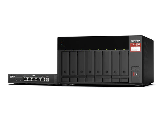 QNAP Bundle NAS TS-873A 8 baies AMD Ryzen Embedded V1500B 2.5G + Switch QSW-1105-ST 5 ports 2.5G