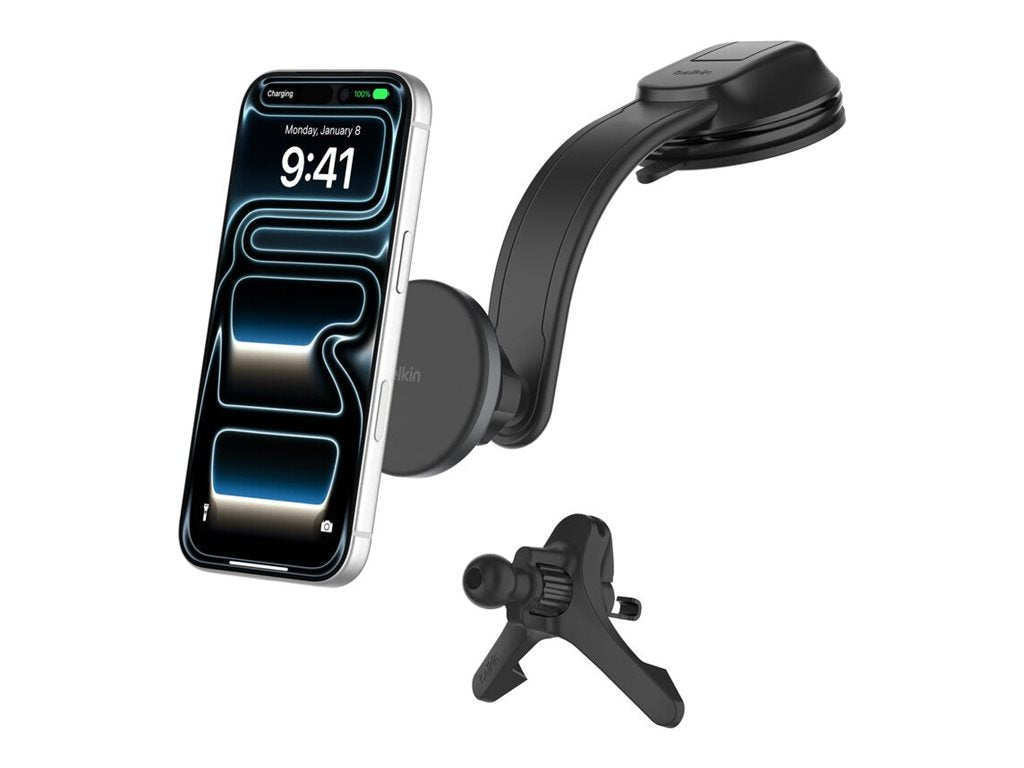 BELKIN 15W Qi2 Wireless In-Car Charger with Vent & Dash Mount + 30W CLA