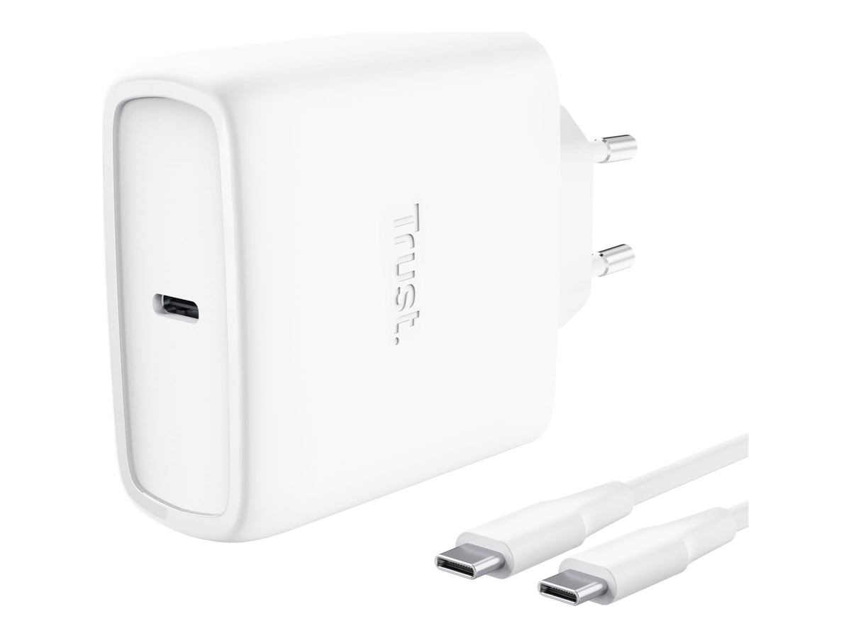TRUST Alimentation universelle MAXO USB-C 65 watts GAN Apple PC 1 port + câble blanc