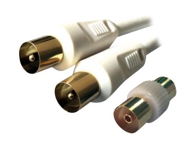 MCL Câble d antenne TV 9,5mm mâle / mâle 90 dB HQ + adapt - 1m