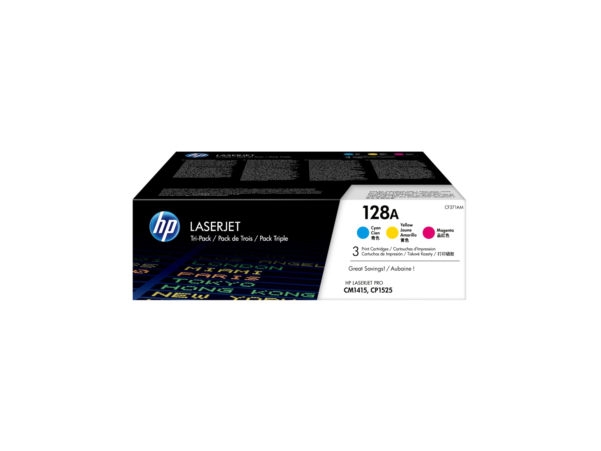 HP 128A original Toner cartridge CF371AM cyan magenta yellow standard capacity 3 x 1.300 pages 3-pack