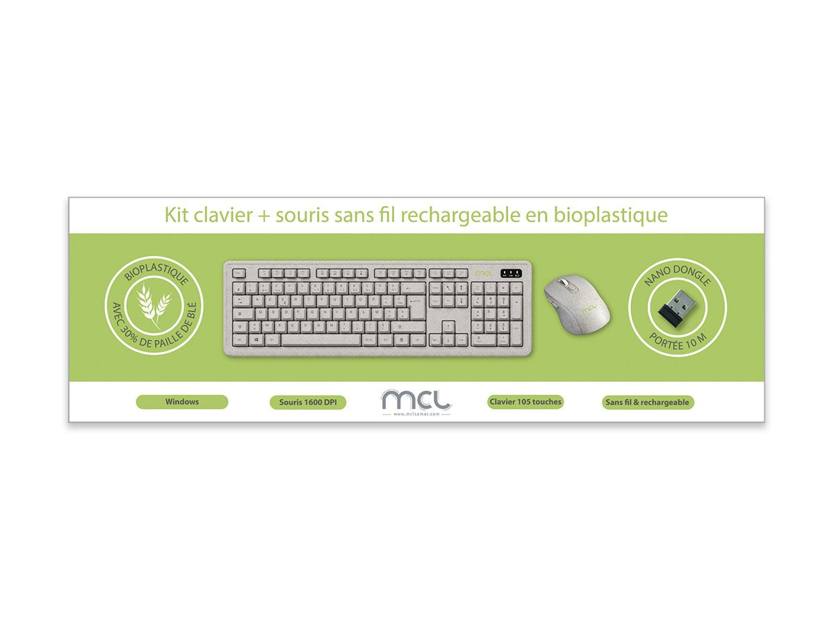 MCL kit clavier + souris sans fil rechargeable bioplastique
