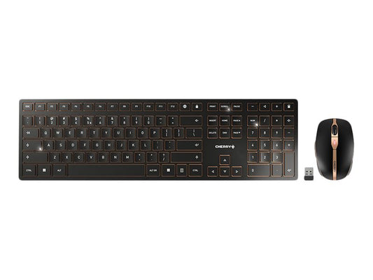 CHERRY DW 9000 SLIM - Rechargeable Wireless Desktop - Keyboard and Mouse Set - USB/Bluetooth - BLACK (EU) US-Englisch w. EURO Symbol
